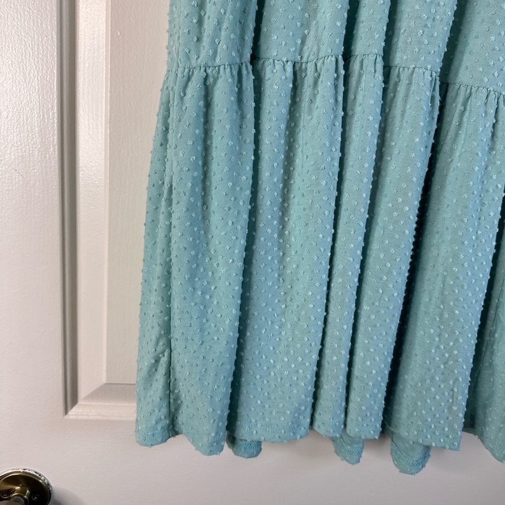 Mint Blue Reborn J dress Women Size Large V Neck Pleated Flowy - Picture 10 of 13